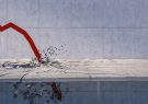 3d rendering of red financial arrows broke concrete floor